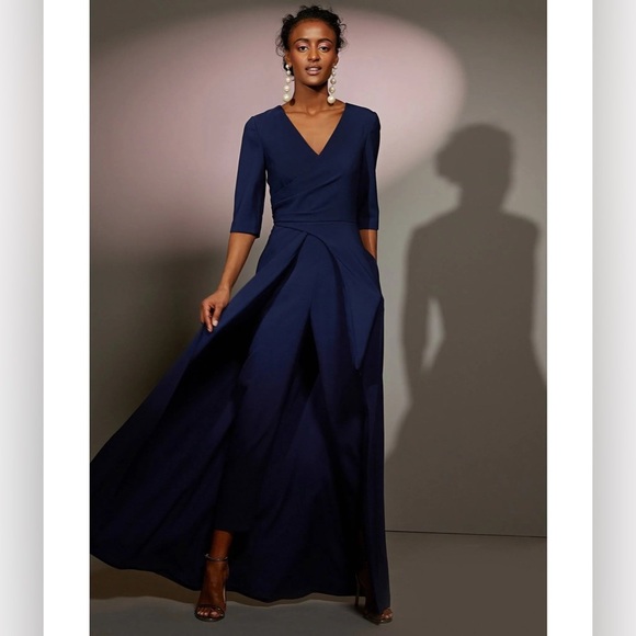 Kay Ungar Gina Walk Thru V Neck Skirt Pant Jumpsuit Combo Navy Gown 2
